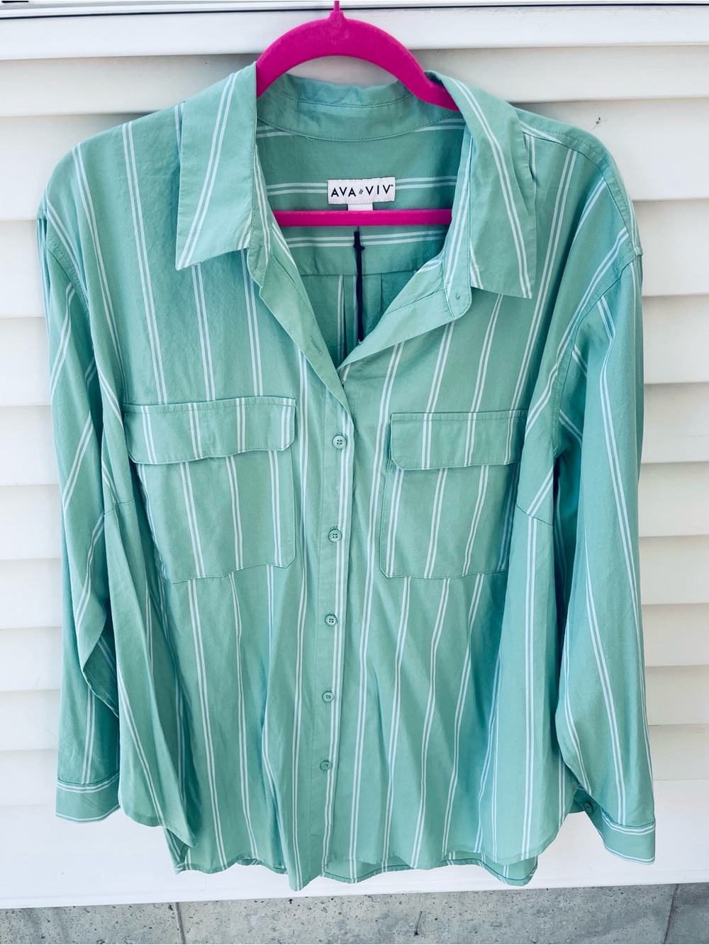 Ava & Viv Mint double Striped Button-down Shirt